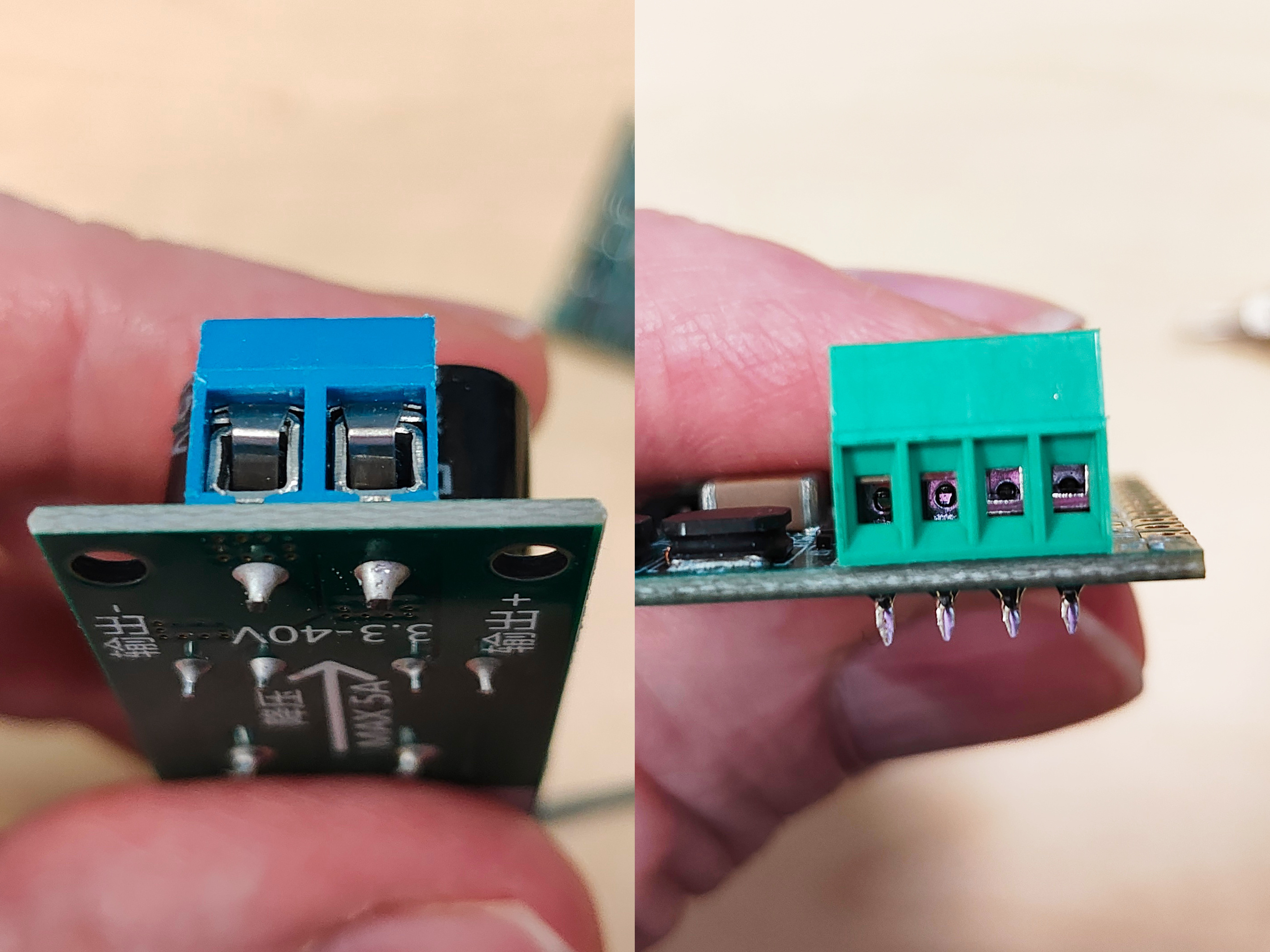 Bad screw terminal on the left, good screw terminal used on ManT1S on the right